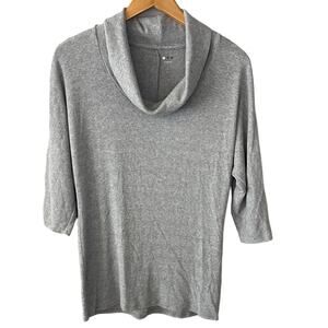 Three Dots Ribbed Cowl Neck 3/4 Sleeve Top Sweater Gray Womens size Small